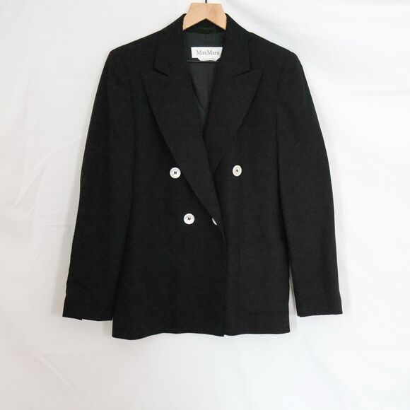 Max Mara Women\'s Double Breasted Blazer Italian Wool, Black - 10